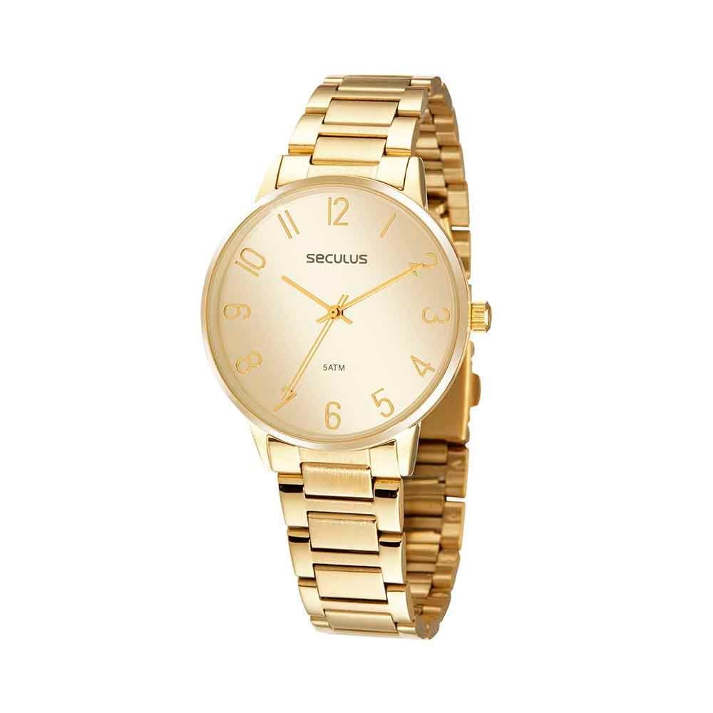 Kit Relógio Feminino Moderno Dourado Com Pulseira Colorida Dourado 2