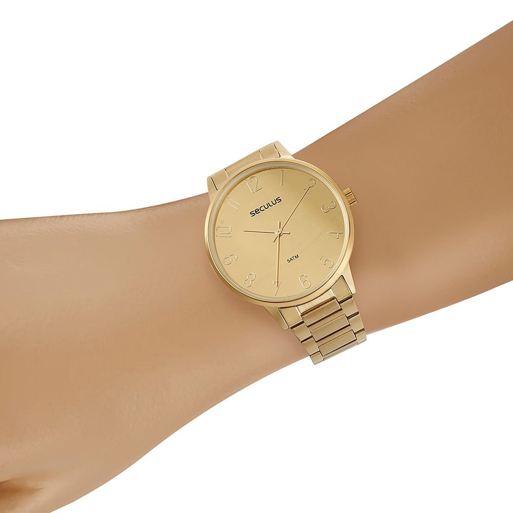 Kit Relógio Feminino Moderno Dourado Com Pulseira Colorida Dourado 4
