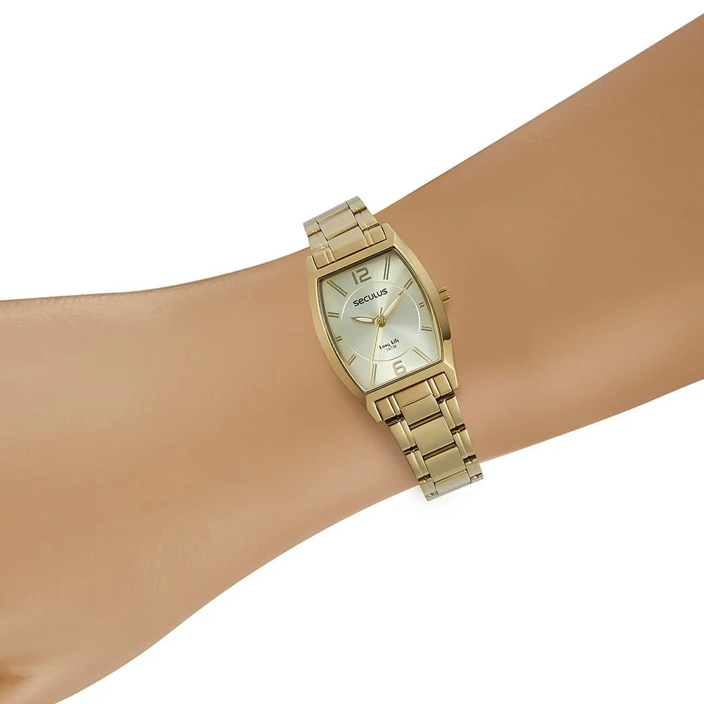 Kit Relógio Feminino Clássico Dourado Com Colar e Brincos Dourado 4