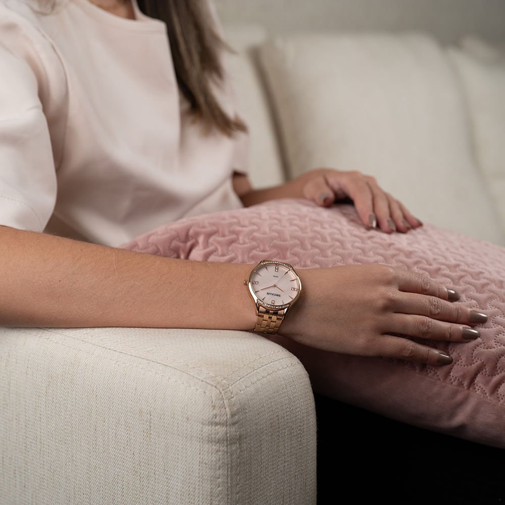 Kit Relógio Feminino Madrepérola Rosé com Colar Coração Rosa 3