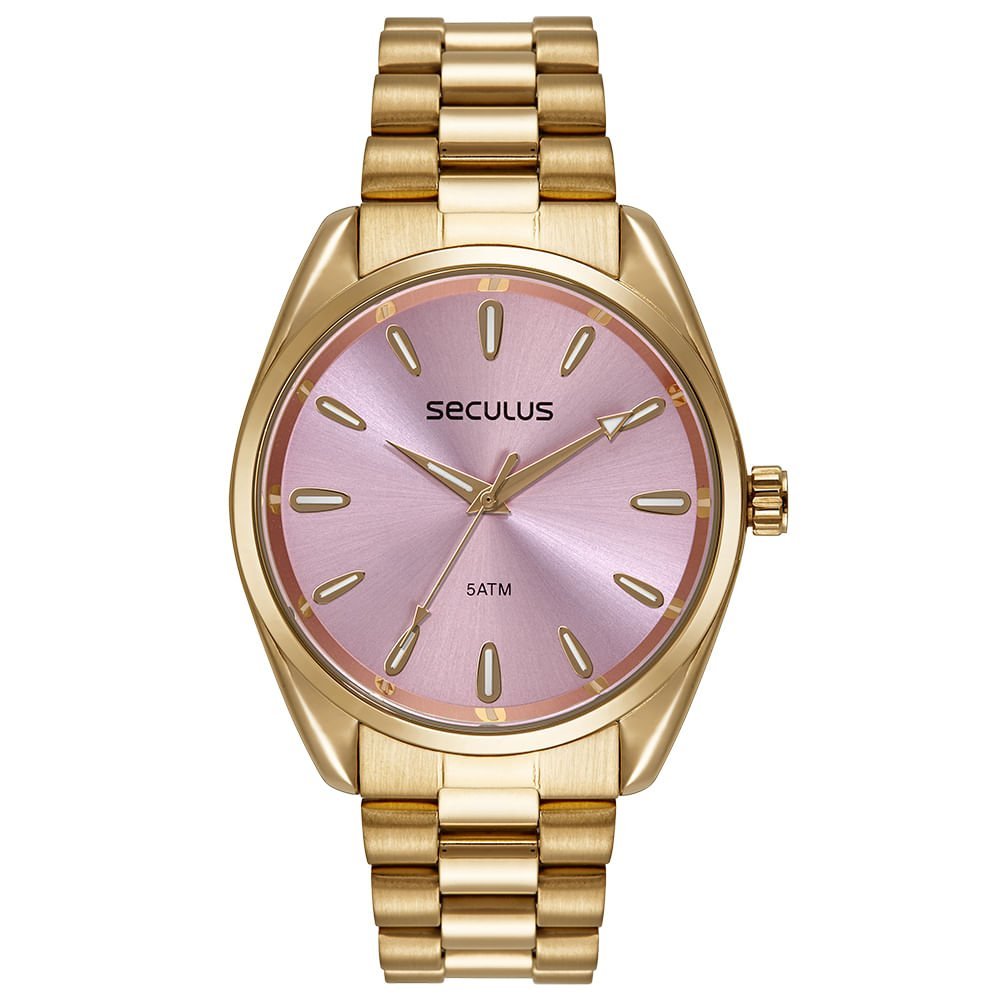 Kit Relógio Feminino Dourado Com Mostrador Roxo com Pulseira Dourado 2