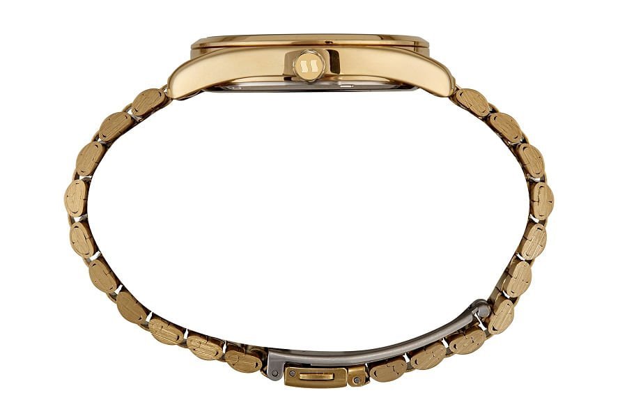 Kit Relógio Feminino Dourado Com Mostrador Roxo com Pulseira Dourado 4