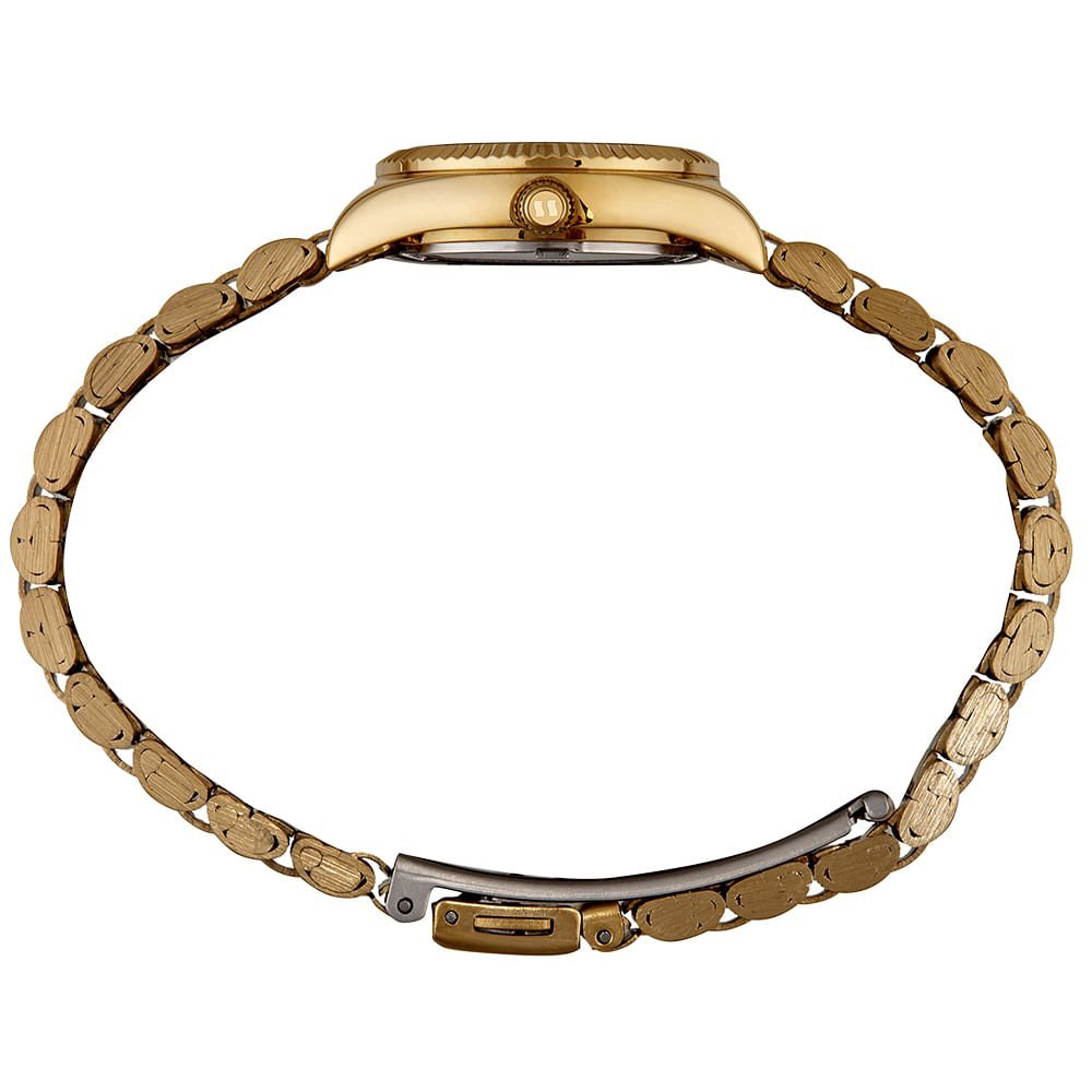 Kit Relógio Feminino Dourado Catraca Facetada Colar Brincos Dourado 4