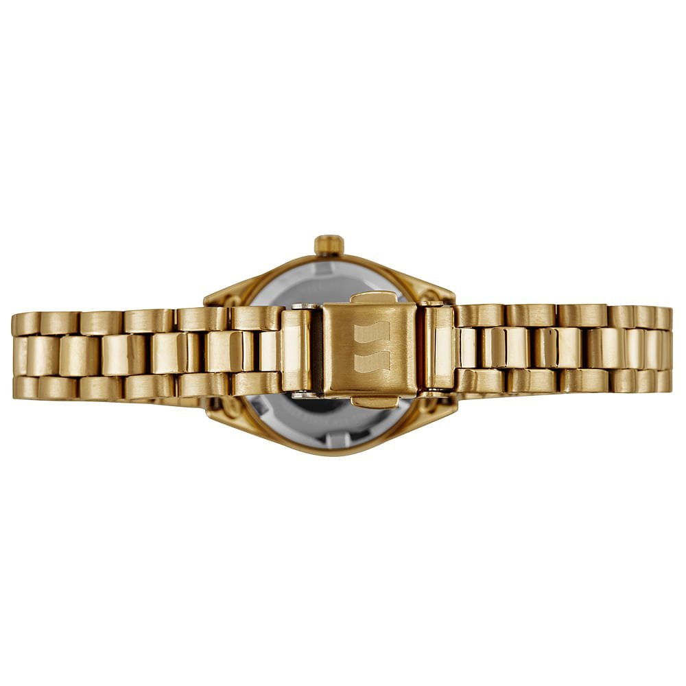 Kit Relógio Feminino Dourado Catraca Facetada Colar Brincos Dourado 5