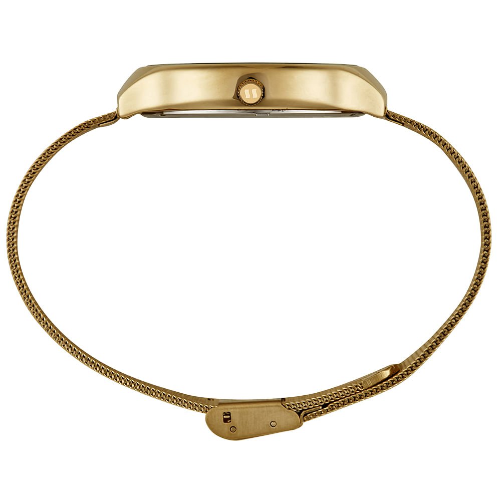 Relógio Feminino Dourado Malha de Aço Mostrador Preto Dourado 3