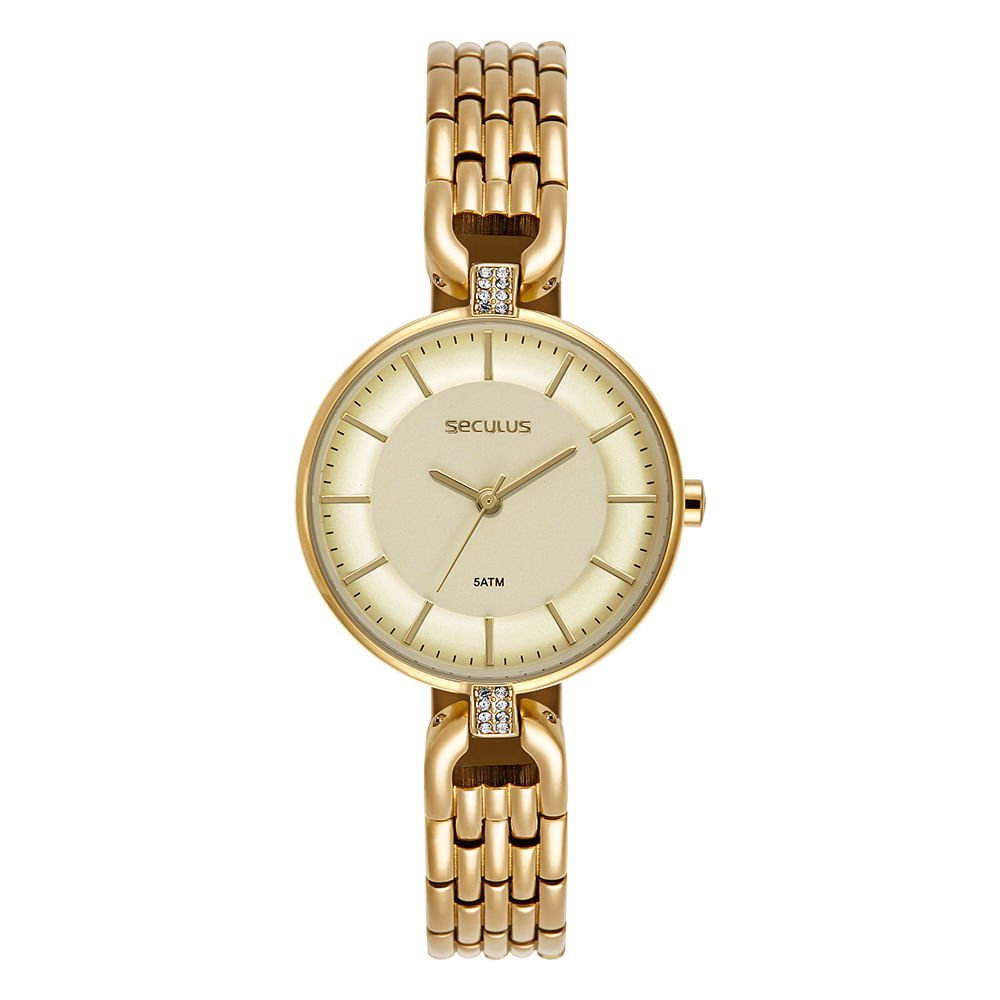 Relógio Feminino Dourado Cristais Pulseira Sólida Dourado 1
