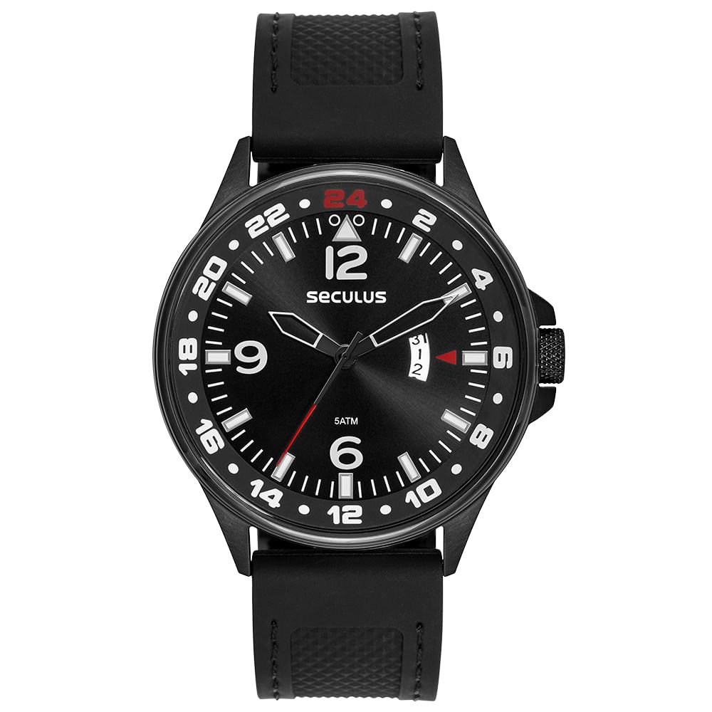Relógio Masculino Preto Calendário Pulseira de Silicone