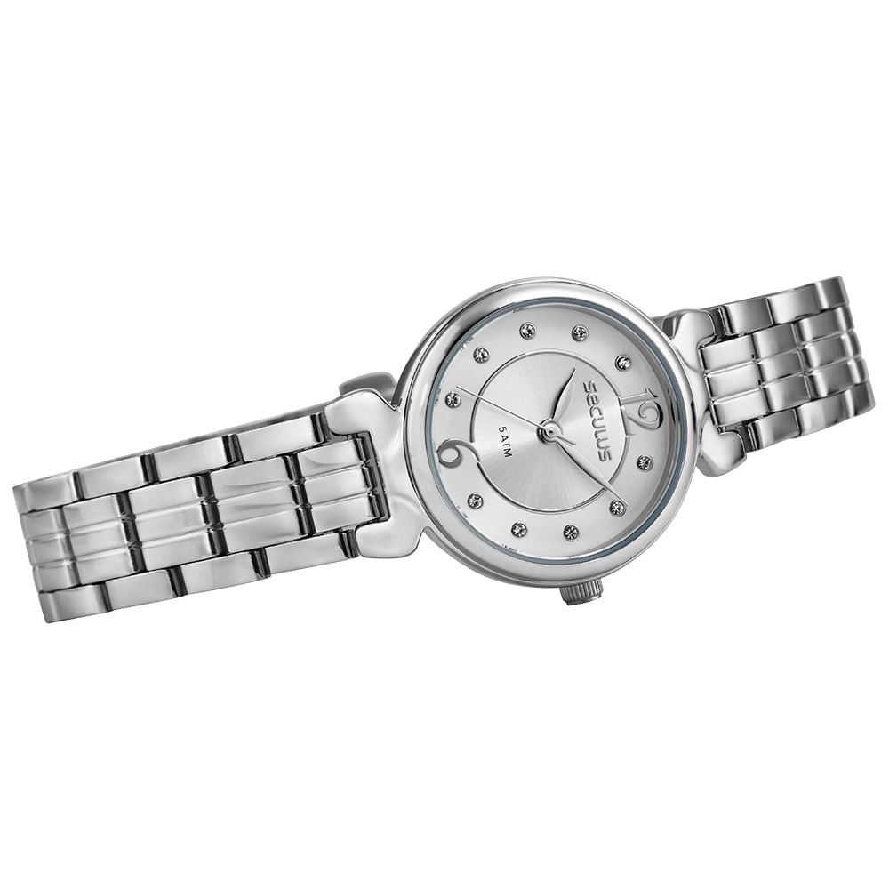 Relógio Feminino Aço Cristais Prata Prata 2
