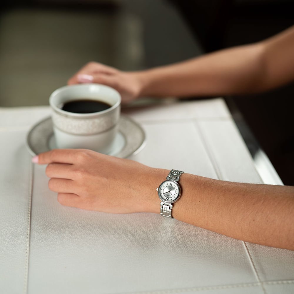 Relógio Feminino Aço Cristais Prata Prata 3