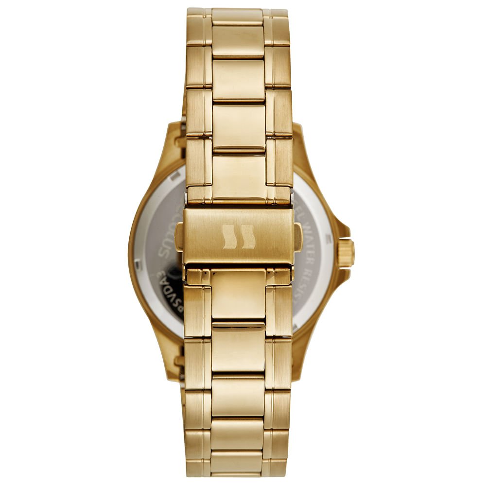 Relógio Masculino Aço Calendário Mostrador Verde Dourado 4