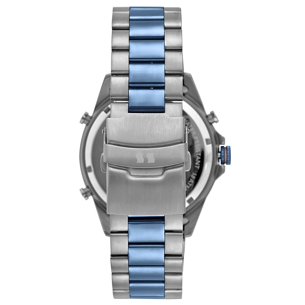Relógio Masculino Bicolor Anadigi Catraca Giratória Prata/Azul 4