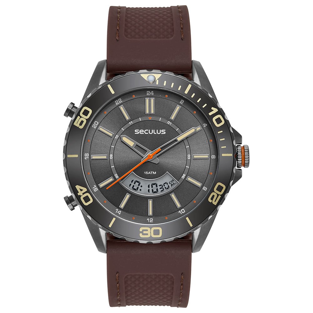 Relógio Masculino Anadigi Chumbo Pulseira Silicone Marrom