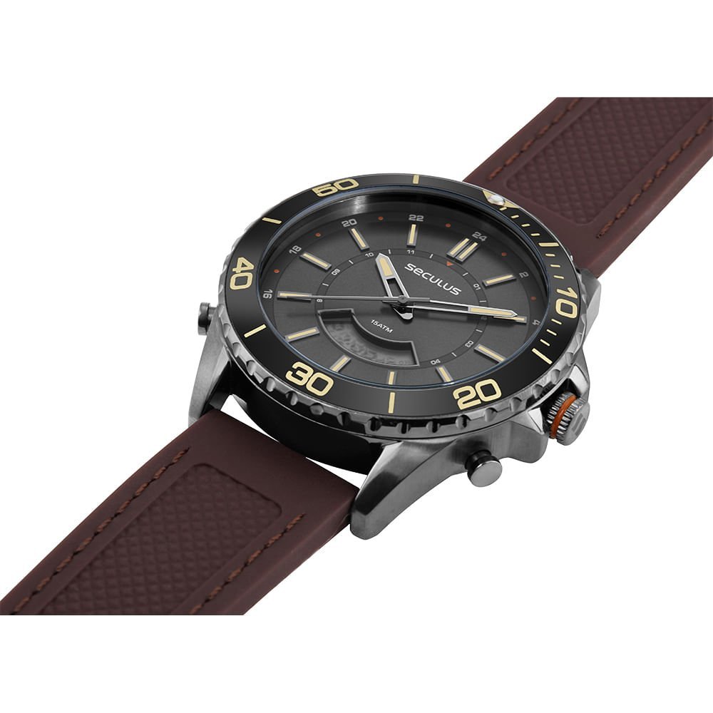 Relógio Masculino Anadigi Chumbo Pulseira Silicone Marrom Marrom 2