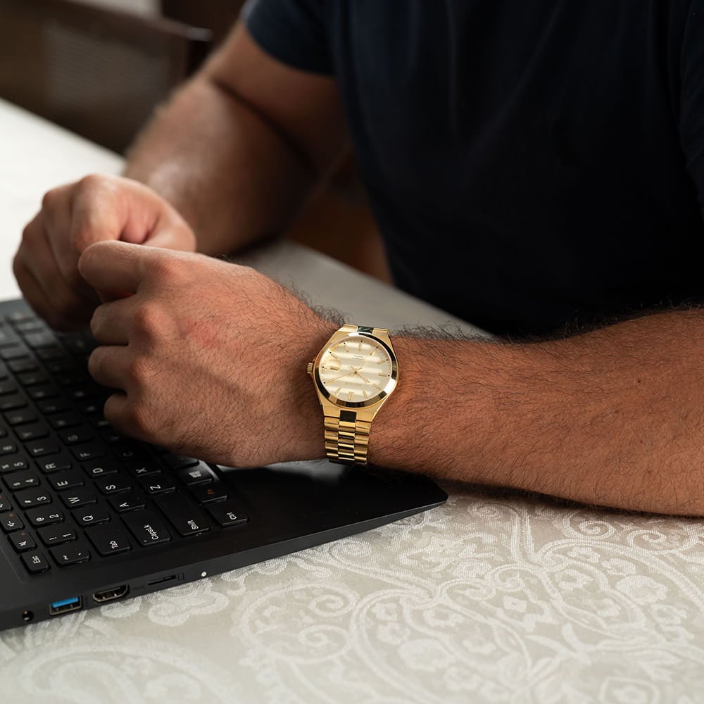 Relógio Masculino Automático Dourado Fundo Transparente Dourado 2