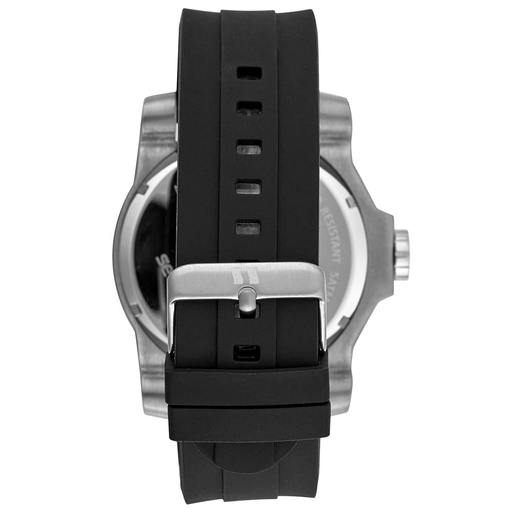 Relógio Masculino Prata com Pulseira em Silicone Preto 5