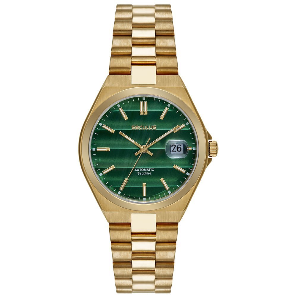Relógio Masculino Automático Fundo Transparente Visor Verde