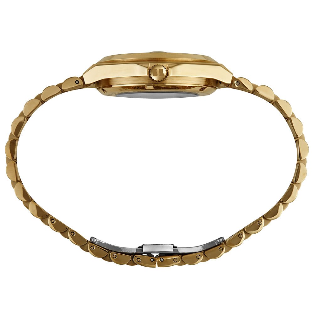 Relógio Masculino Automático Fundo Transparente Visor Verde Dourado 3