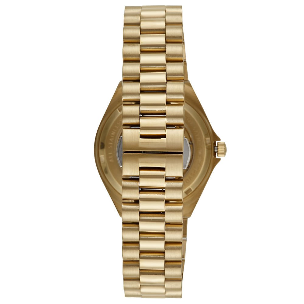 Relógio Masculino Automático Fundo Transparente Visor Verde Dourado 4