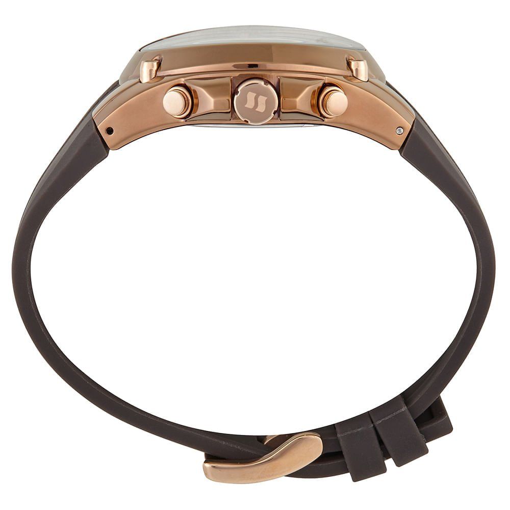 Relógio Masculino Aço Cronógrafo Aro 3D Silicone Marrom 3