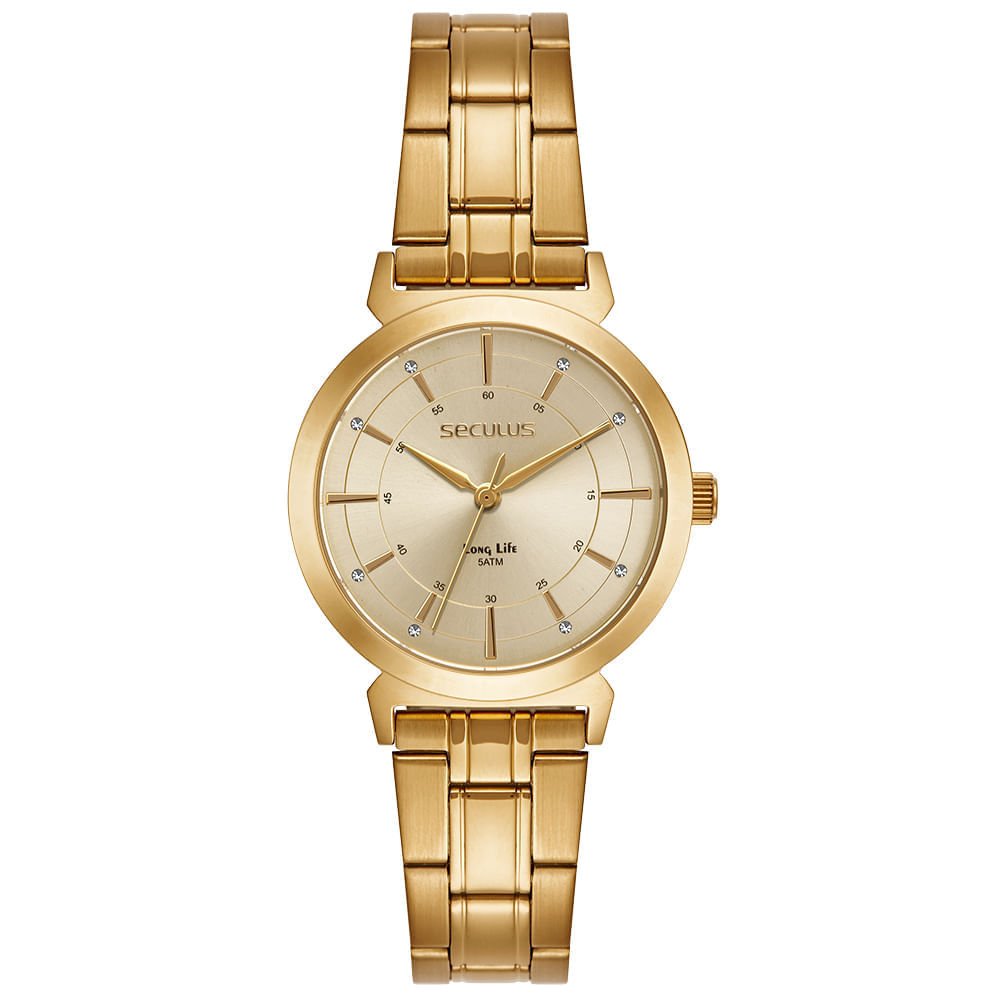 Kit Relógio Feminino Aço Dourado Mostrador Madrepérola Dourado 2