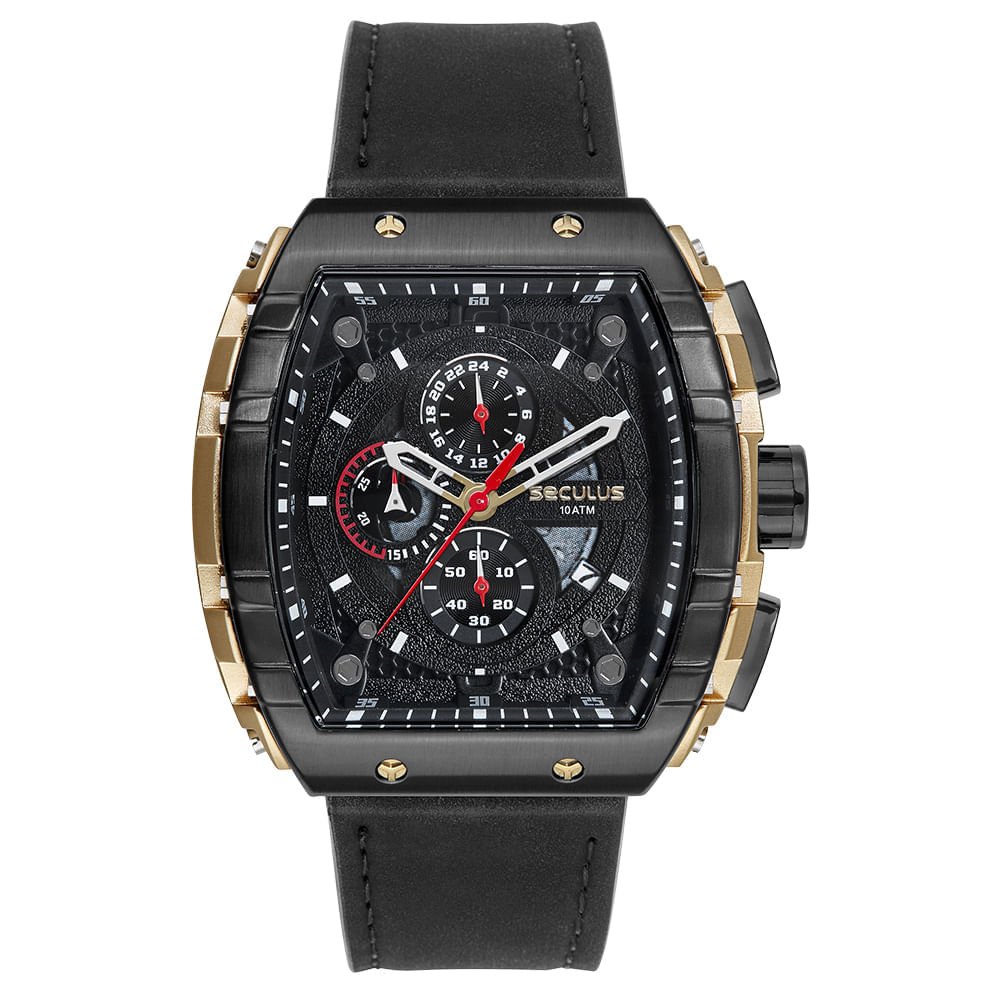 Relógio Masculino Aço Cronógrafo Mostrador Aro 3D Preto