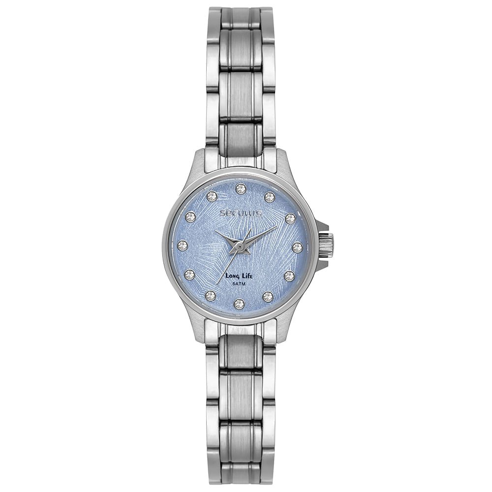 Relógio Feminino Aço Prata com Marcações em Cristais