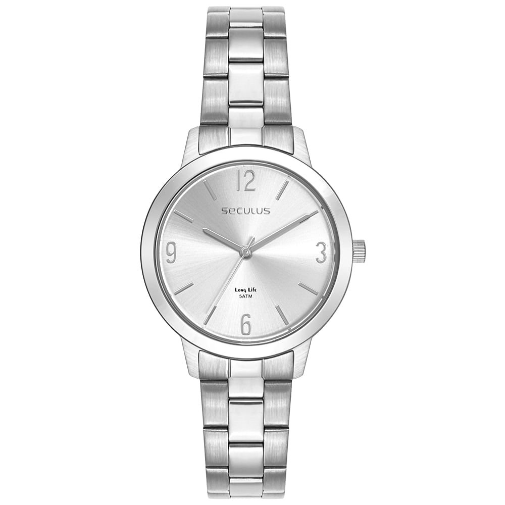 Relógio Feminino Aço Prata MadrePérola com Cristais