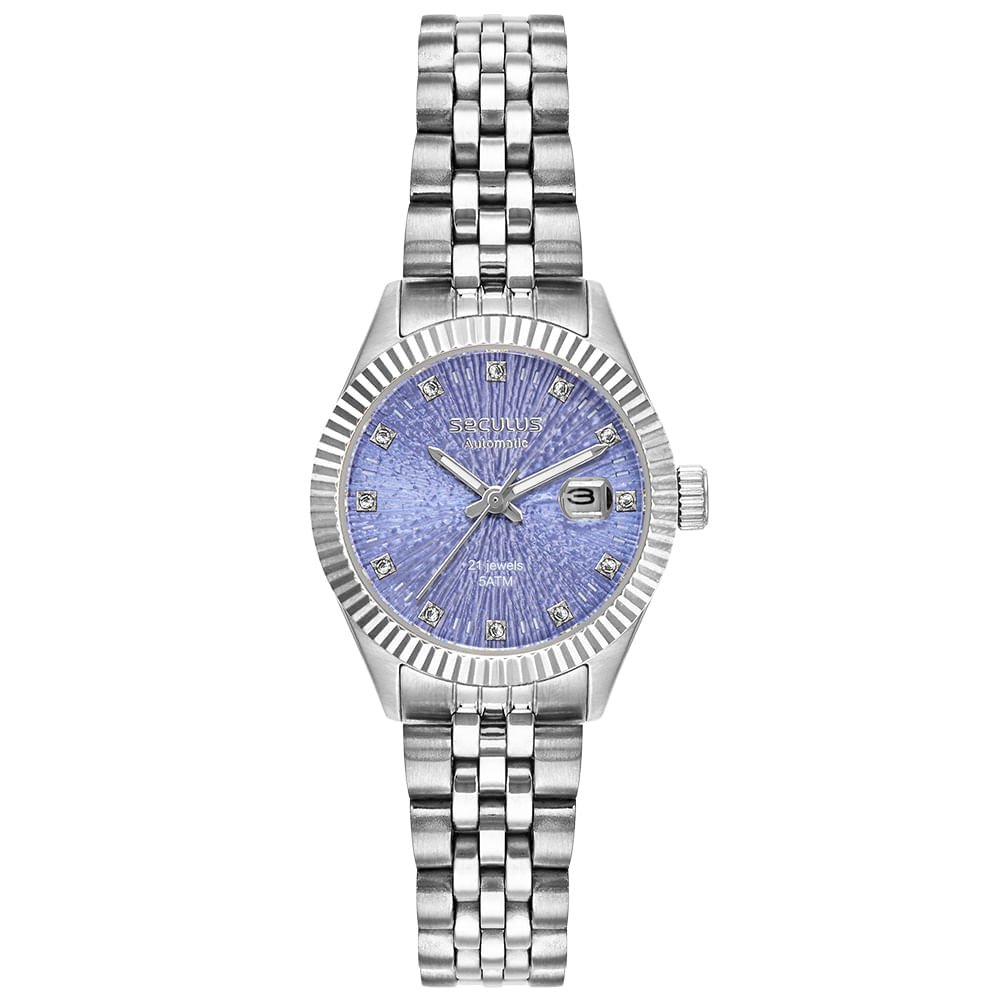 Relógio Feminino Automático Prata Fundo Transparente