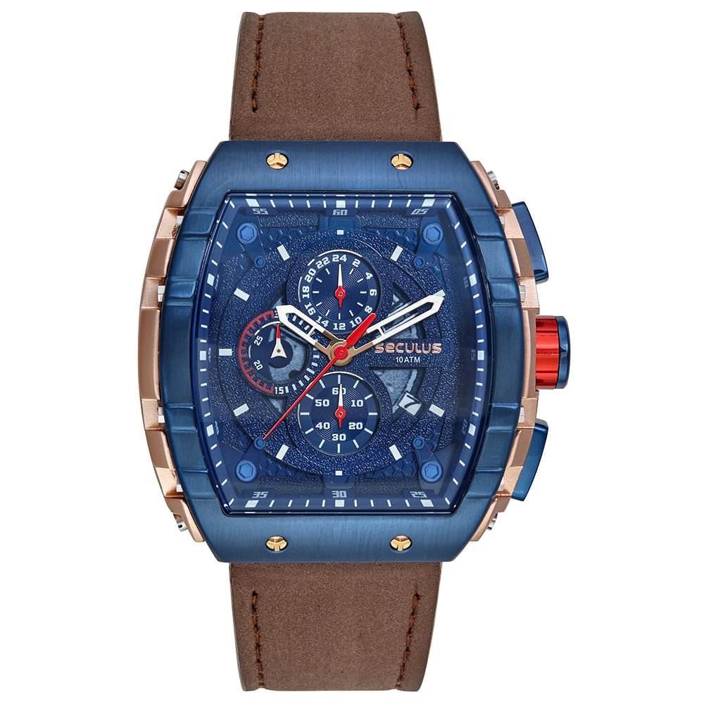 Relógio Masculino Aço Cronógrafo Mostrador Aro 3D Azul