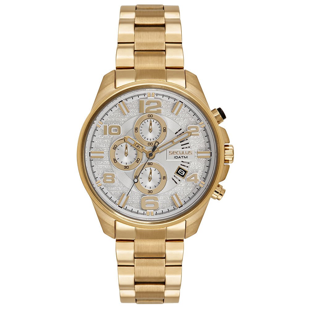 Relógio Masculino Aço Dourado Cronógrafo