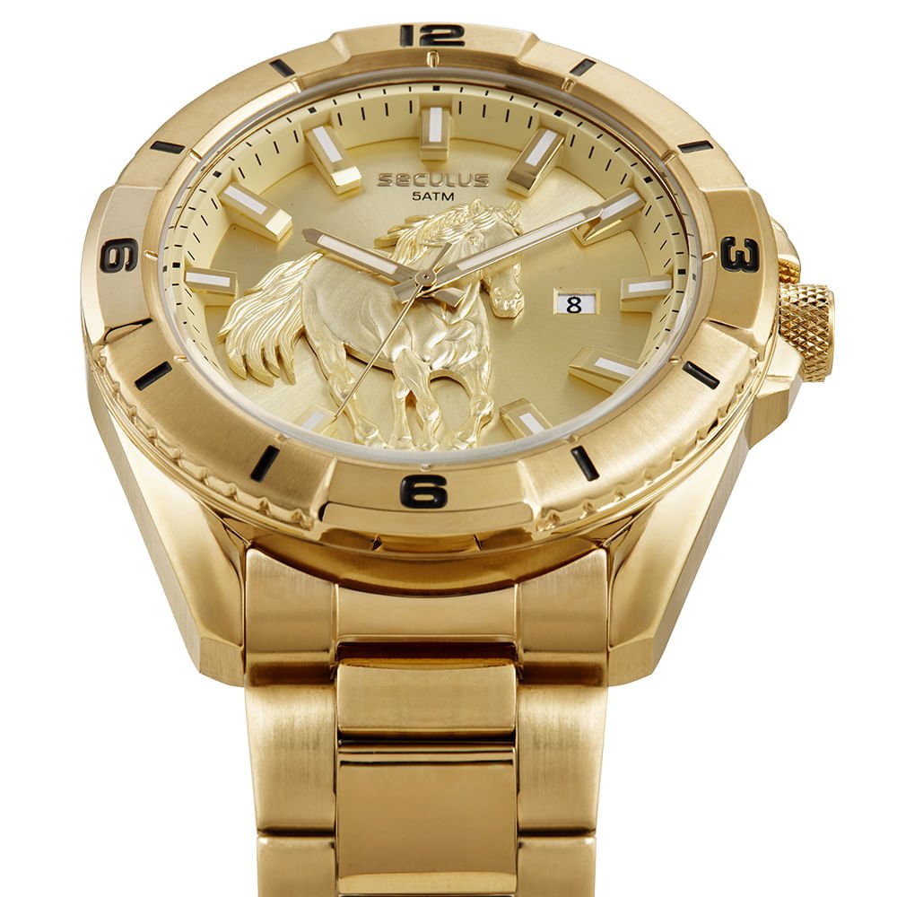 Relógio Masculino Aço Dourado Estilo Country Dourado 2