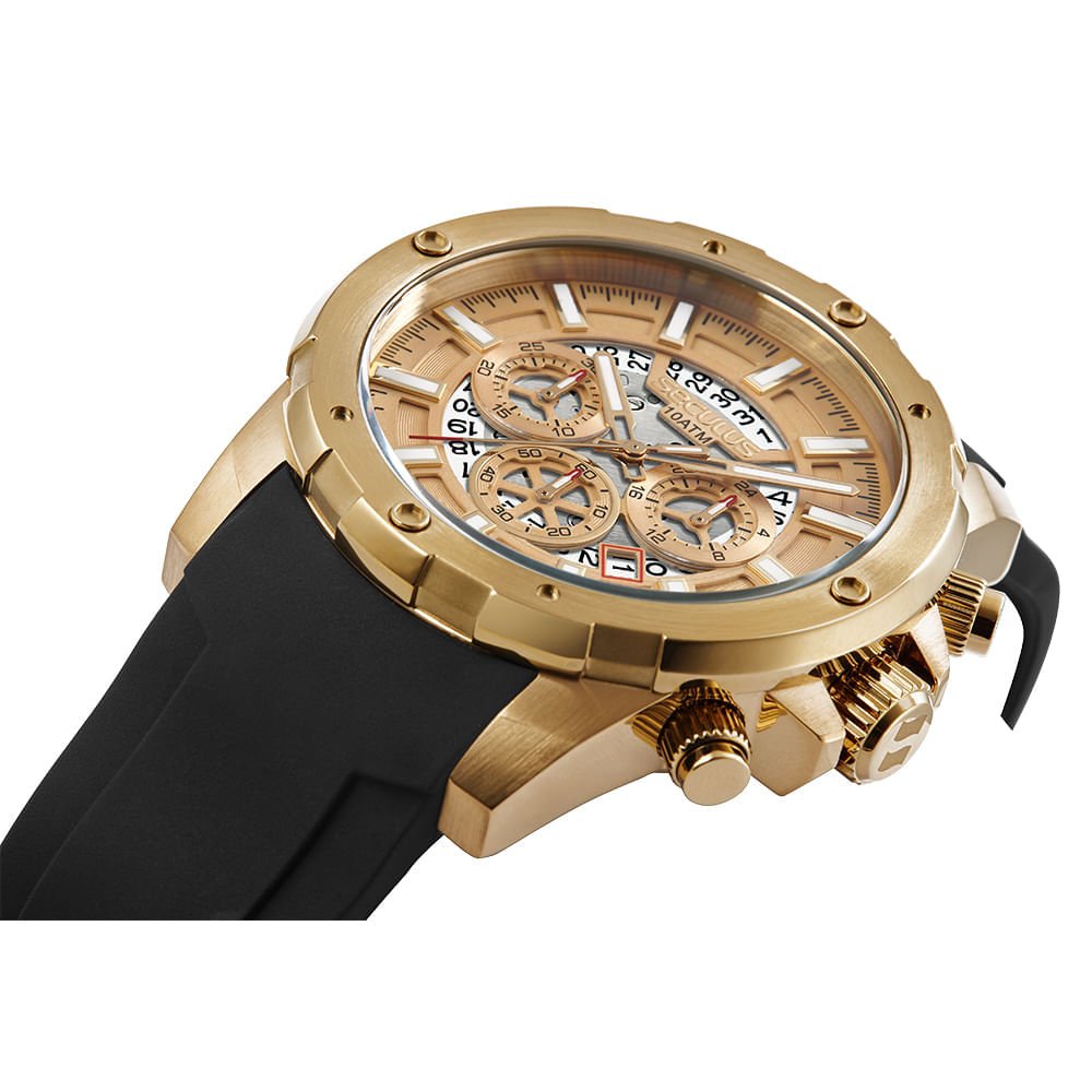 Relógio Masculino Aço Cronógrafo com Calendário Dourado Dourado 2