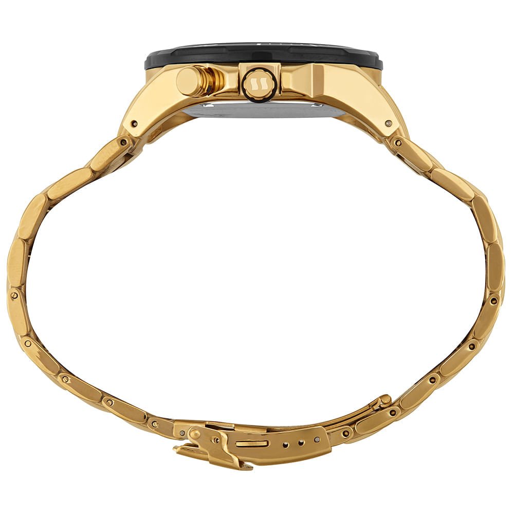 Relógio Masculino Aço Dourado Cronógrafo Solar Dourado 3