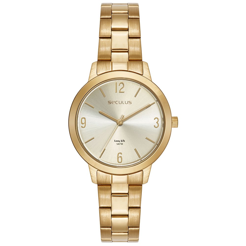 Relógio Feminino Aço Dourado Madre Pérola com Cristais