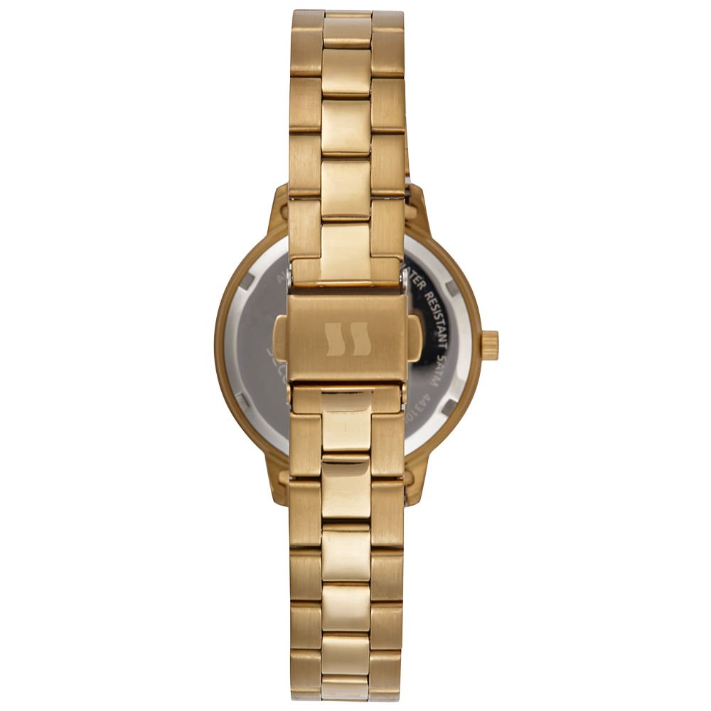 Relógio Feminino Aço Dourado Madre Pérola com Cristais Dourado 3