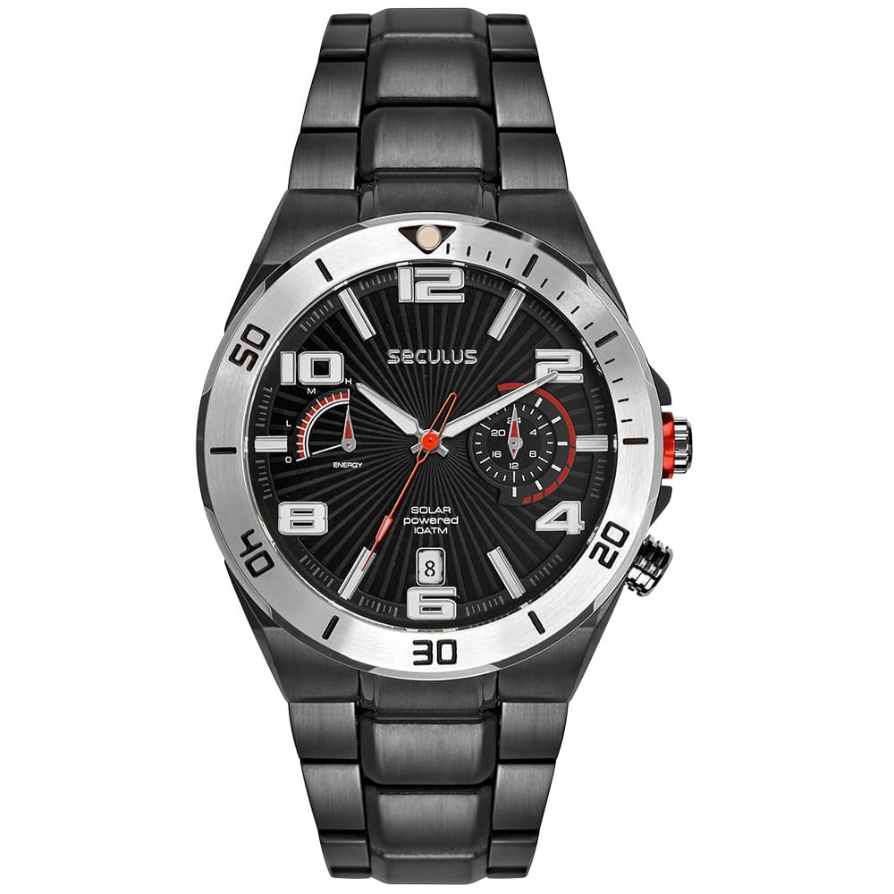 Relógio Masculino Aço Preto Cronógrafo Solar