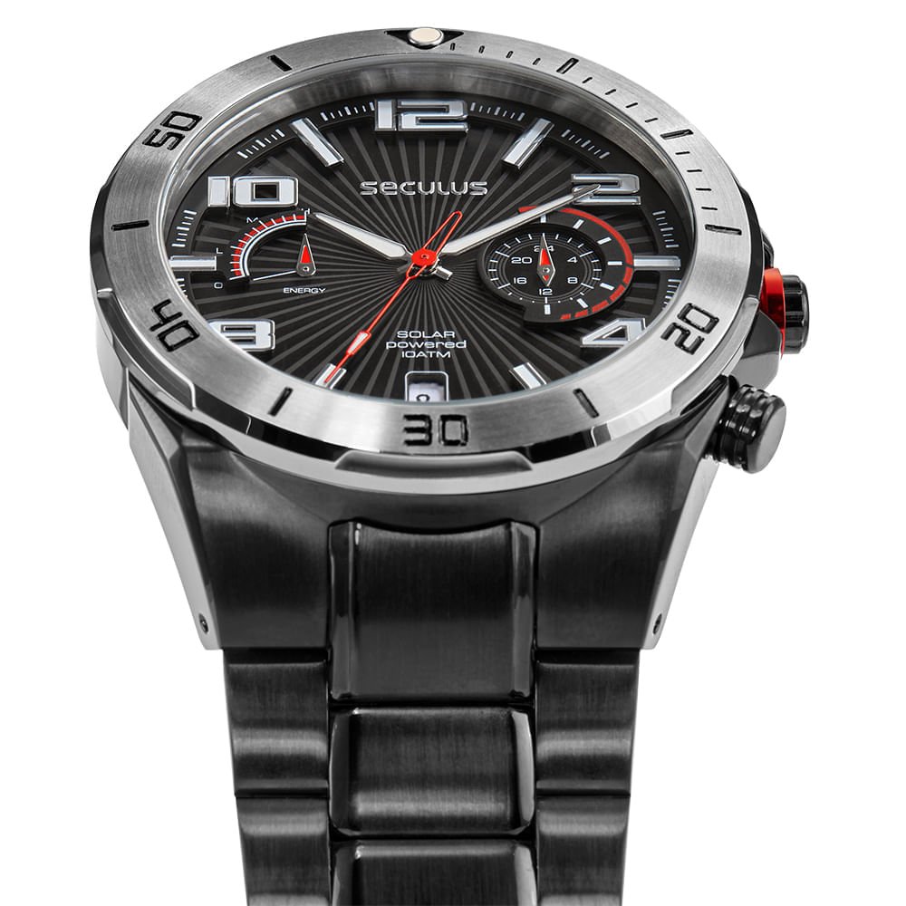 Relógio Masculino Aço Preto Cronógrafo Solar Preto 2