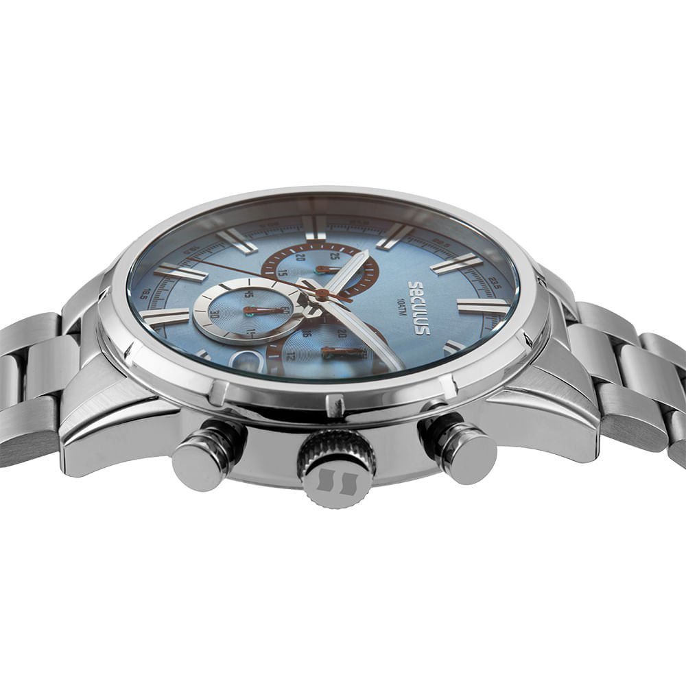 Relógio Masculino Prata Cronógrafo Mostrador Azul Prata 2