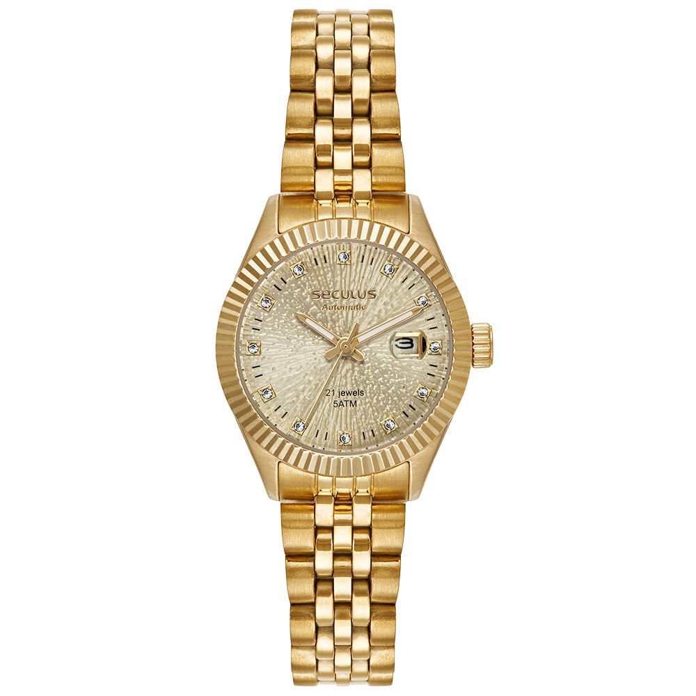 Relógio Feminino Automático Dourado Fundo Transparente