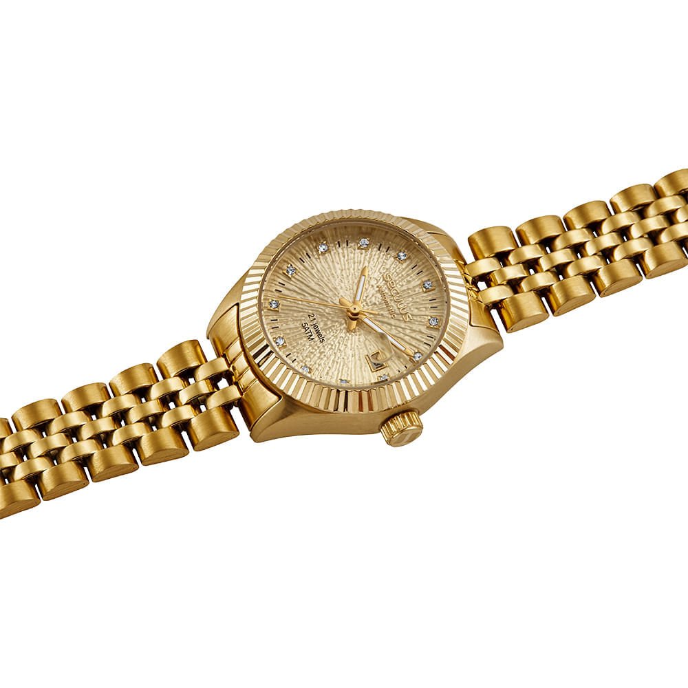 Relógio Feminino Automático Dourado Fundo Transparente Dourado 2
