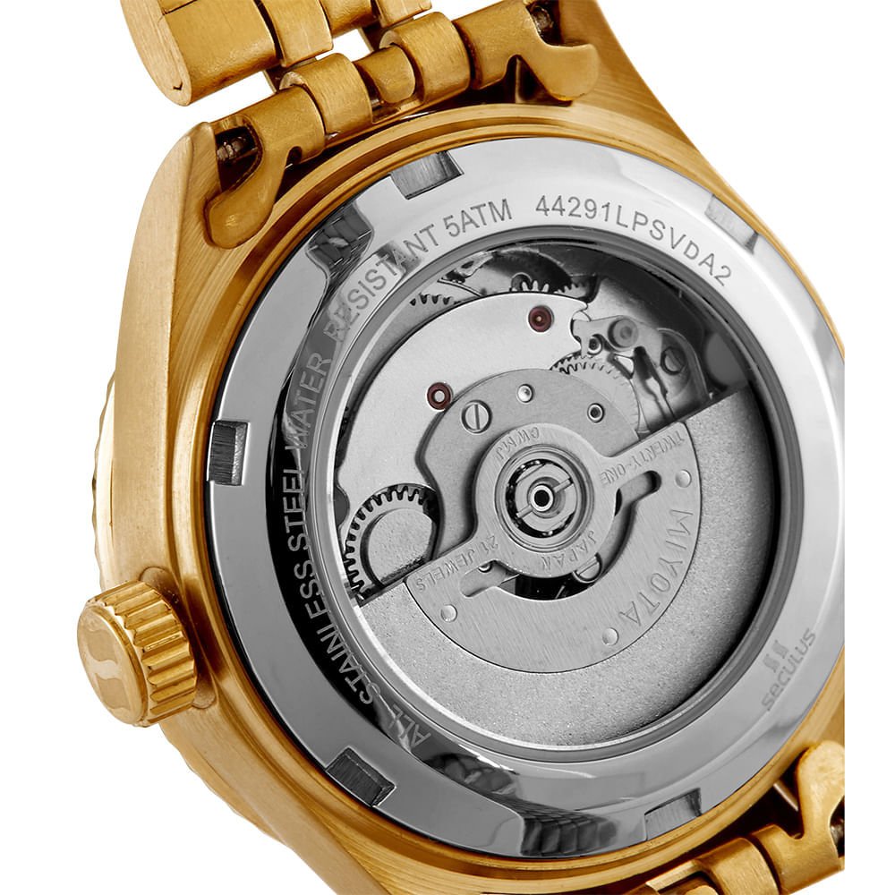 Relógio Feminino Automático Dourado Fundo Transparente Dourado 3