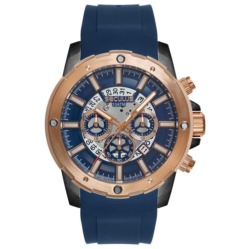 Relógio Masculino Aço Cronógrafo com Calendário Azul