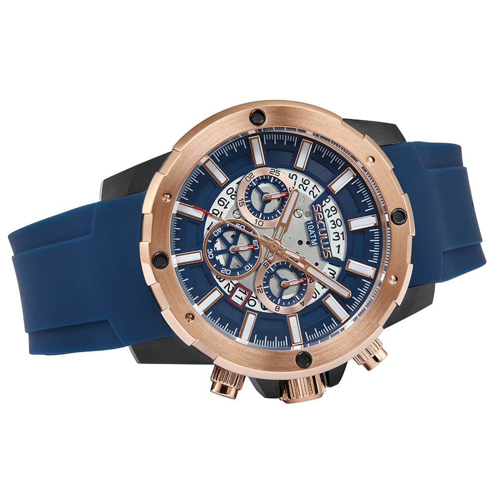 Relógio Masculino Aço Cronógrafo com Calendário Azul Azul 2