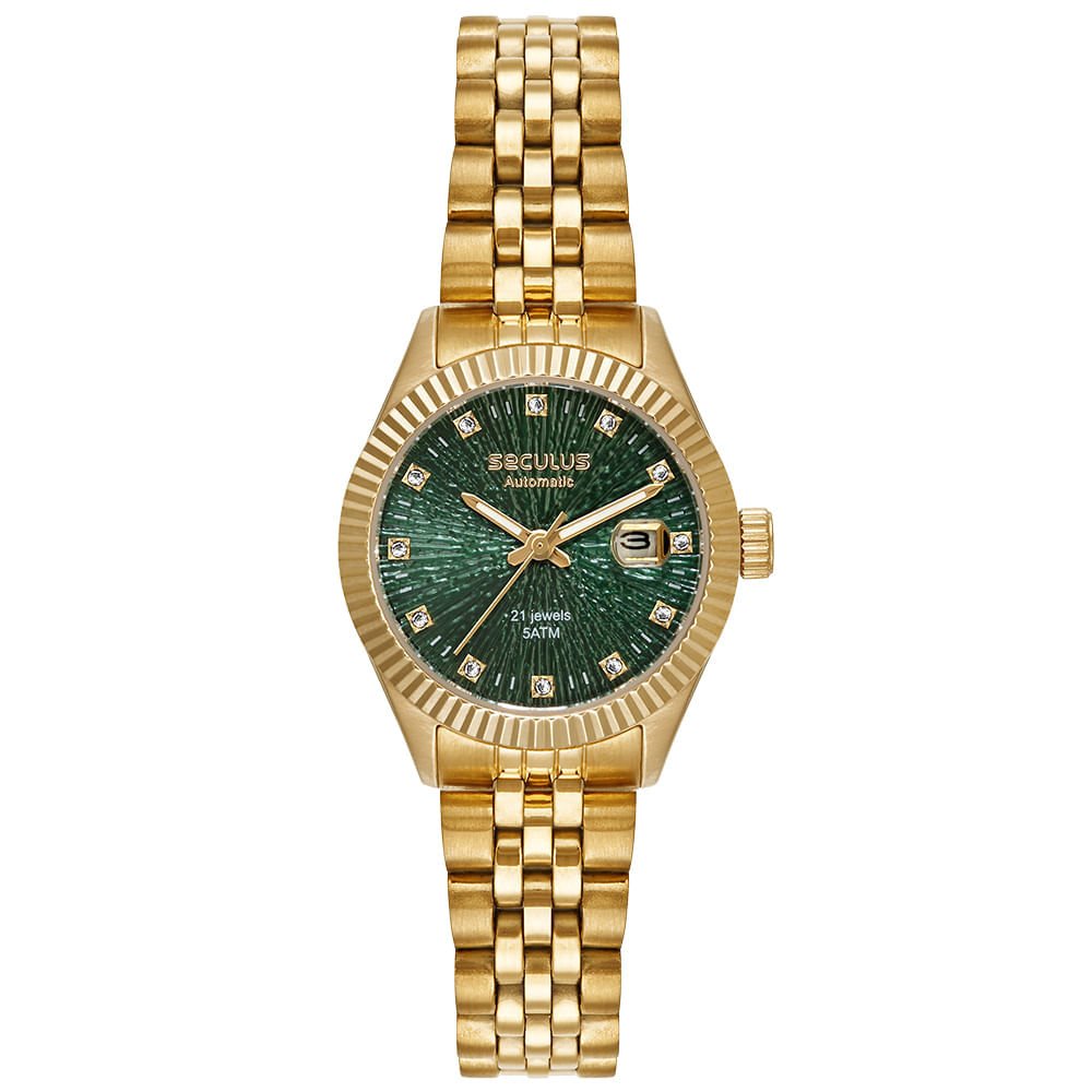 Relógio Feminino Automático Fundo Transparente Visor Verde