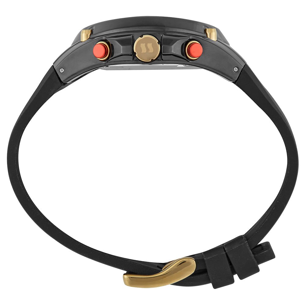 Relógio Masculino Aço Cronógrafo Mostrador Aro 3D Silicone Preto 3