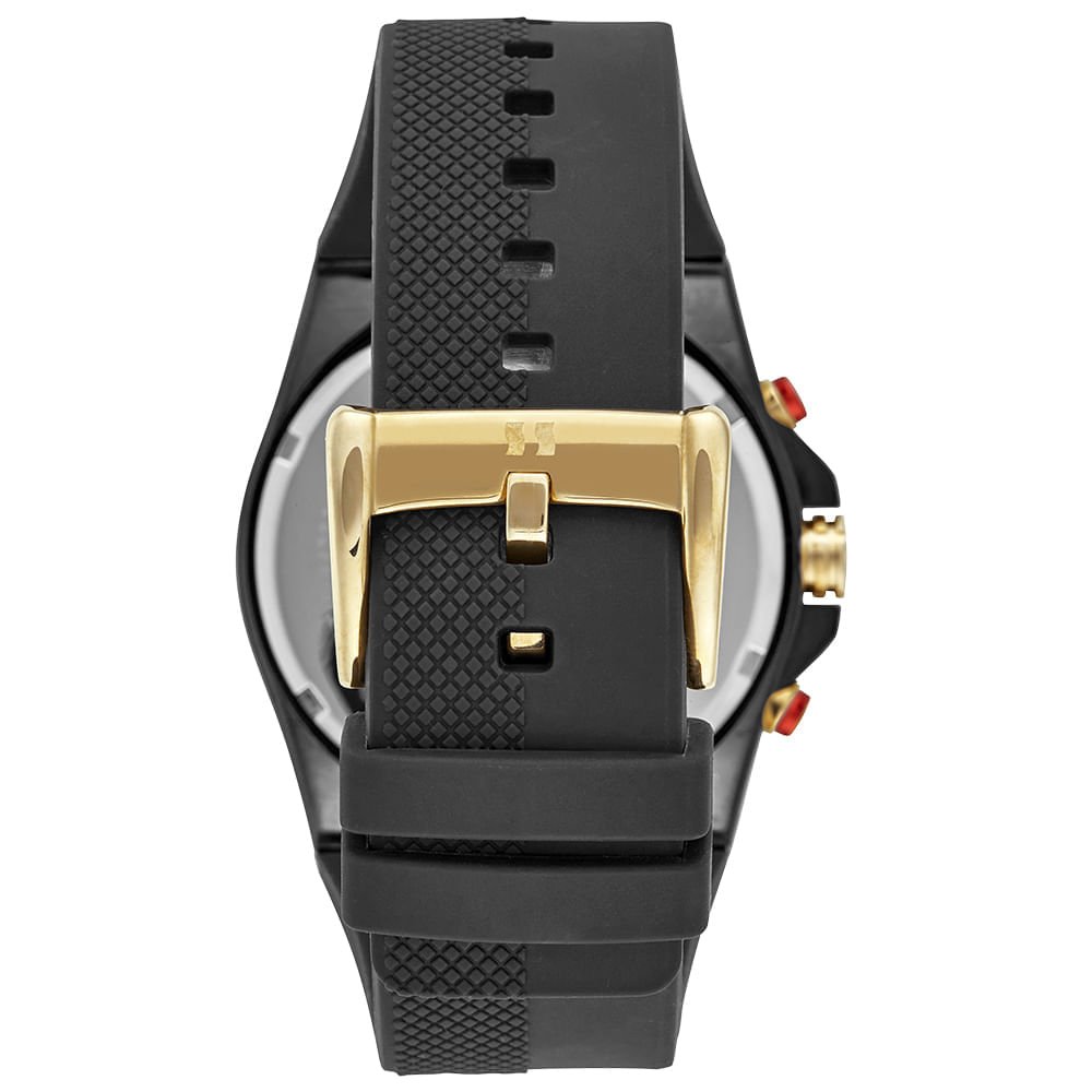 Relógio Masculino Aço Cronógrafo Mostrador Aro 3D Silicone Preto 4