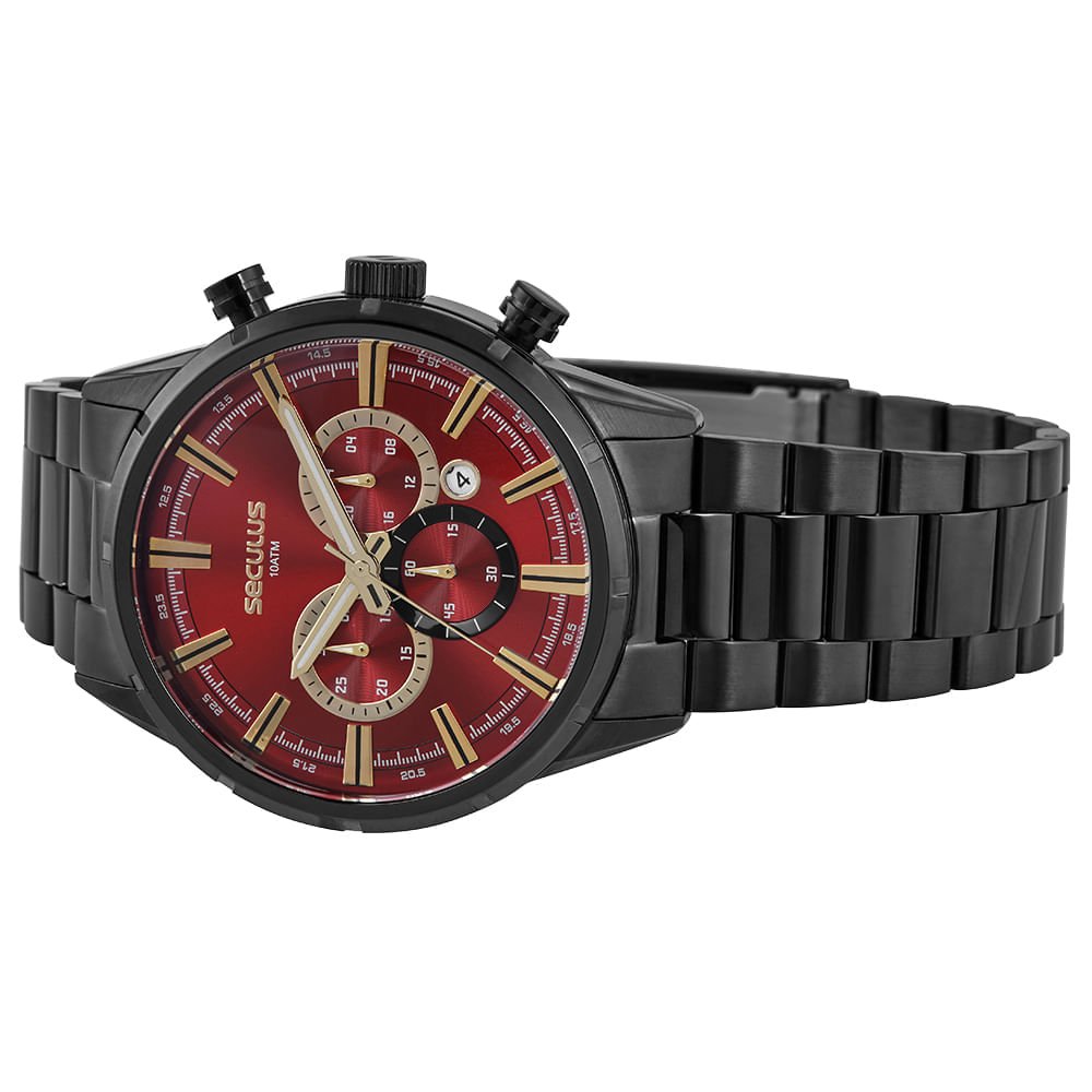 Relógio Masculino Cinza Cronógrafo Mostrador Vermelho Cinza 2