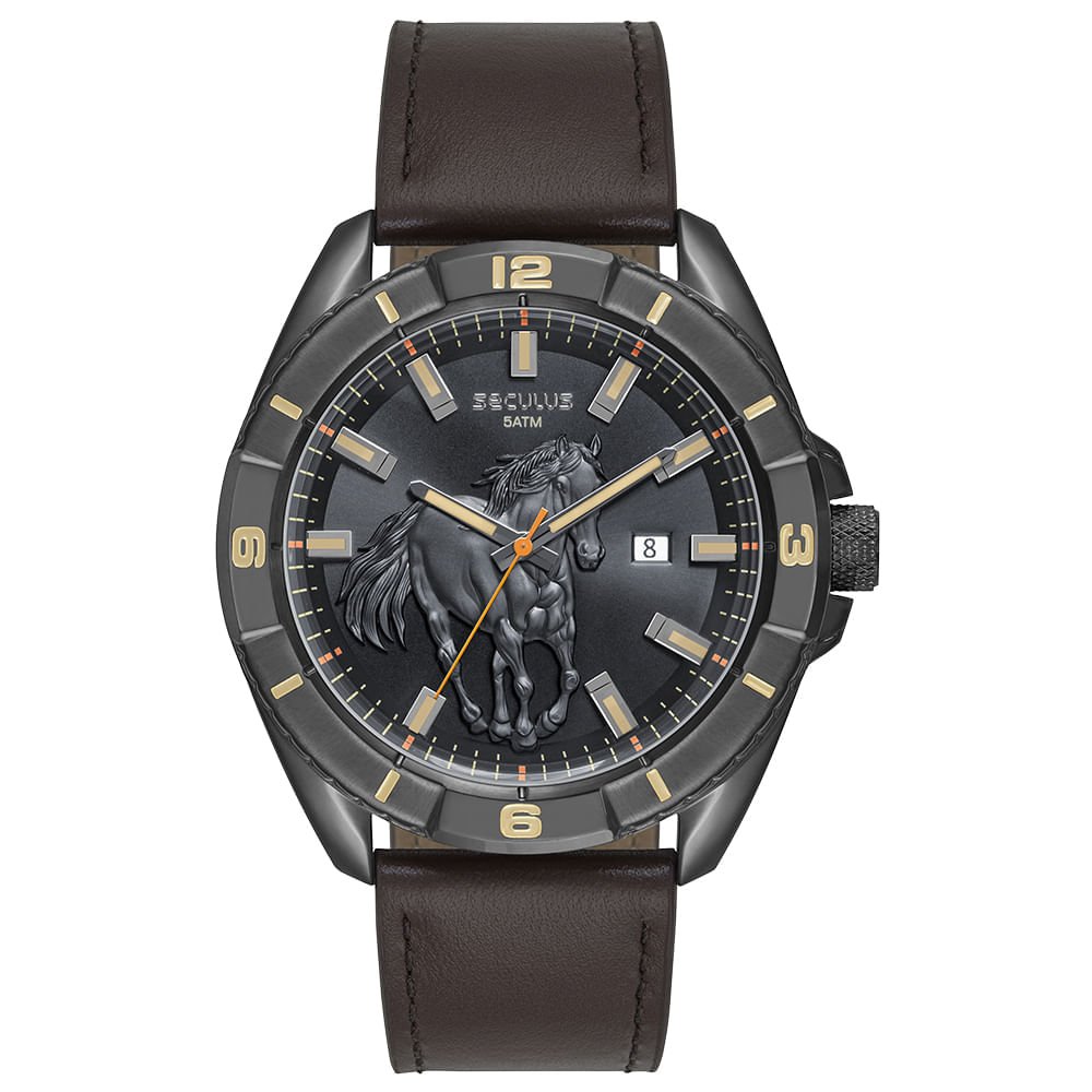 Relógio Masculino Aço Estilo Country Pulseira em Couro