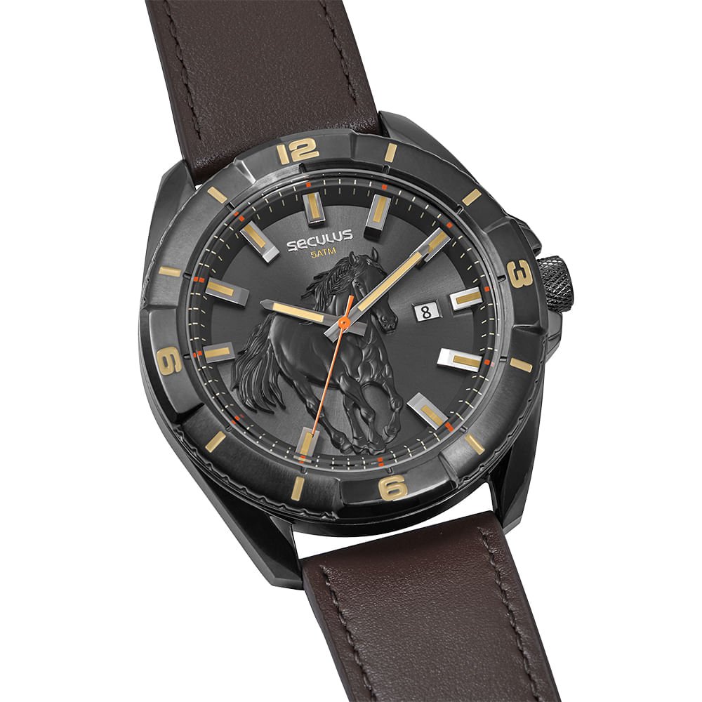 Relógio Masculino Aço Estilo Country Pulseira em Couro Marrom 2