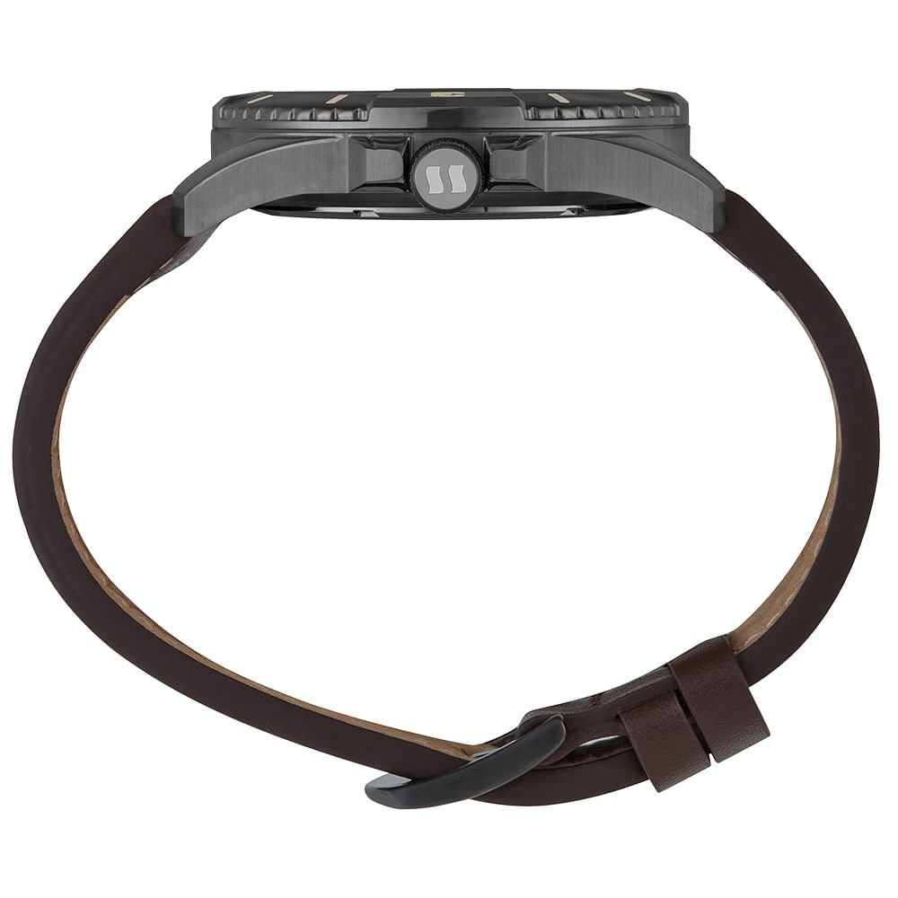 Relógio Masculino Aço Estilo Country Pulseira em Couro Marrom 3
